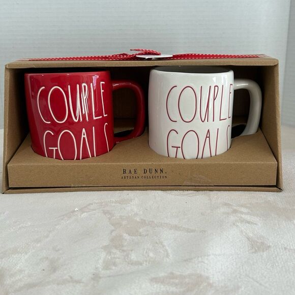Rae Dunn Artisan Collection by Magenta Set of 2 “Couple Goals” Ceramic Mugs. NEW - Picture 1 of 7